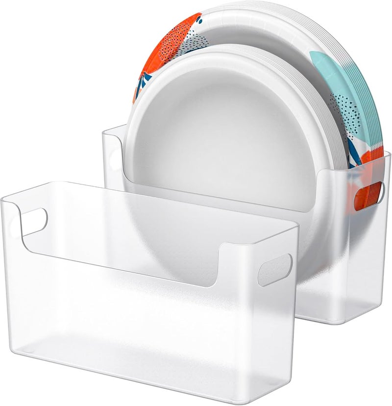 TOWARDFUN Store 2Pcs Paper Plate Dispenser for 6-9.5 Inch Disposable Plates, Space-Saving Plastic, Foam and Paper Plate Storage Organizer for Cabinet, Countertop, RV or Outdoor (Transparent) - Image 1